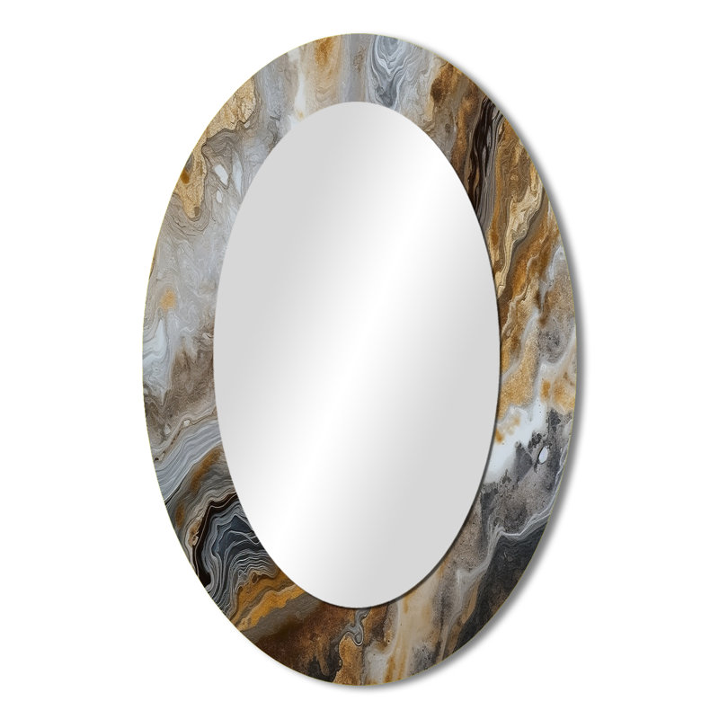 Gold And Grey A Marble Effect I - Gold Oval Wall Mirror Decor, 36" x 24"