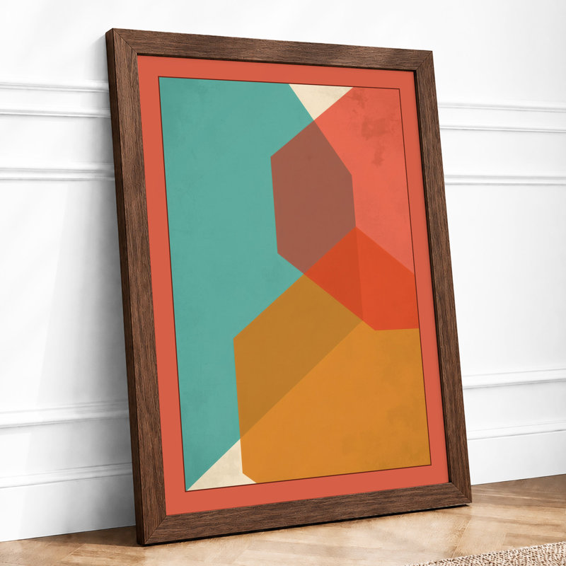 Geometric Arrangement Mid-Century - Framed Print, A2 - 59.4 x 42.0 cm, Walnut