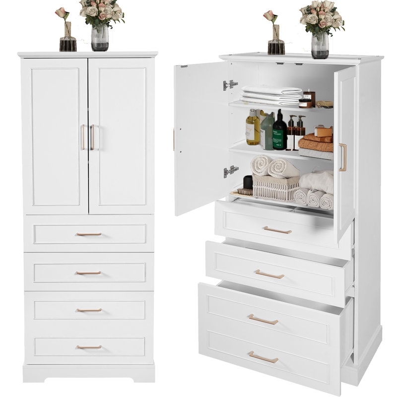 72.2'' Tall Freestanding Modern Simple Bathroom Cabinet With 3 Drawers, White