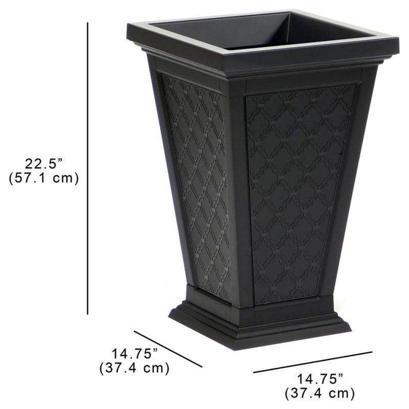 FCMP Outdoor Modemmo Self-Watering Planter, Casablanca Pattern, Black, Set of 2