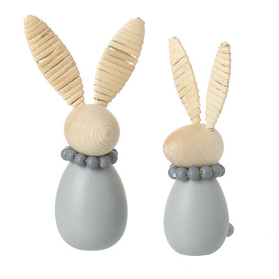 Grey Wooden Bunny Set