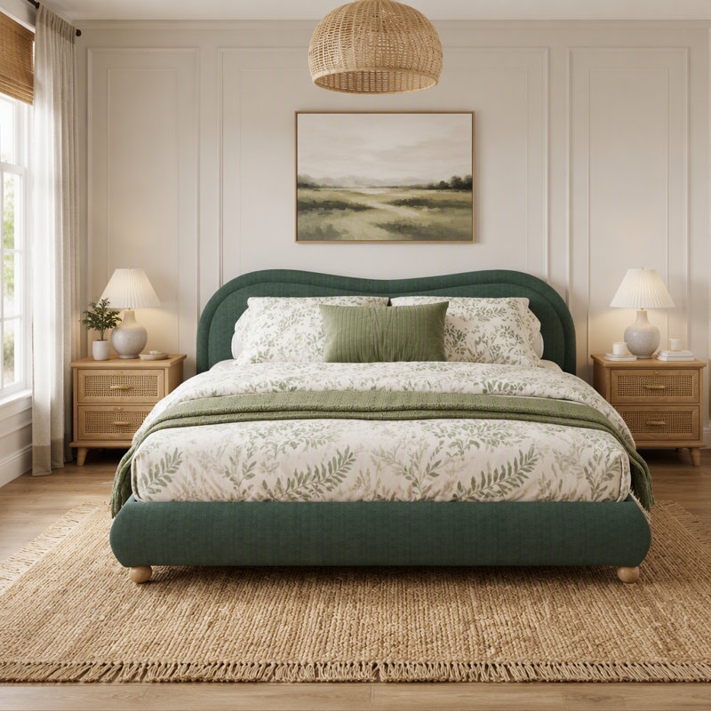 Lit plateforme tapissier, Très grand lit, Olive Green