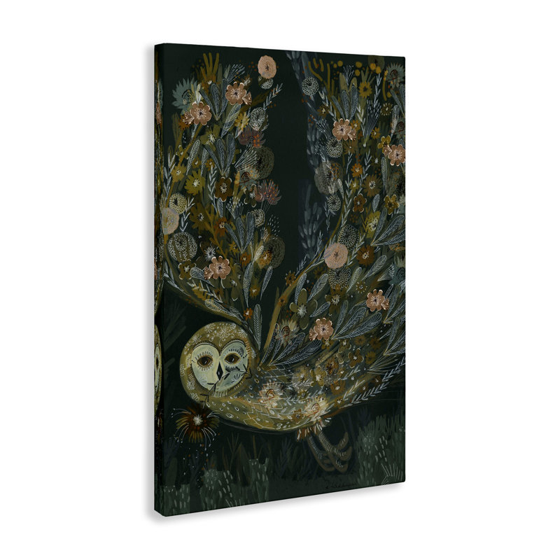 Motif floral de chouette effraie, par Kay Widdowson, H 24 po x l 16 po