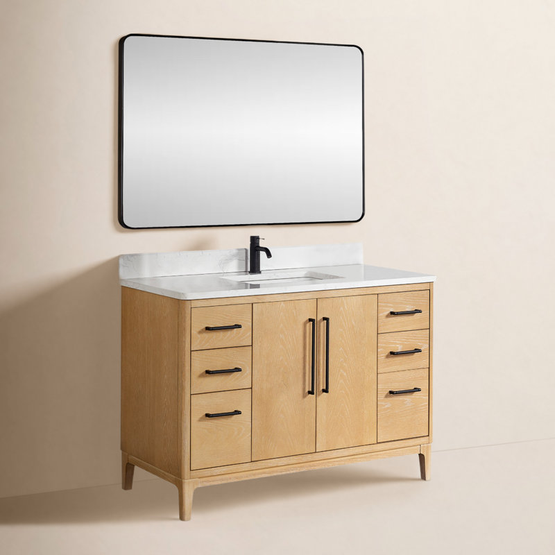 Meuble-lavabo sur pied simple avec plateau 48 po Langosta, Gris cendré délavé