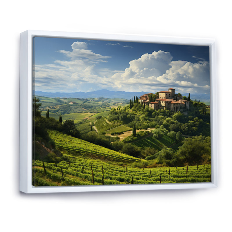 Italie, tranquillité toscane, Italie, art mural, H 30 po x l 40 po x P 1,5 po, Cadre flottant blanc