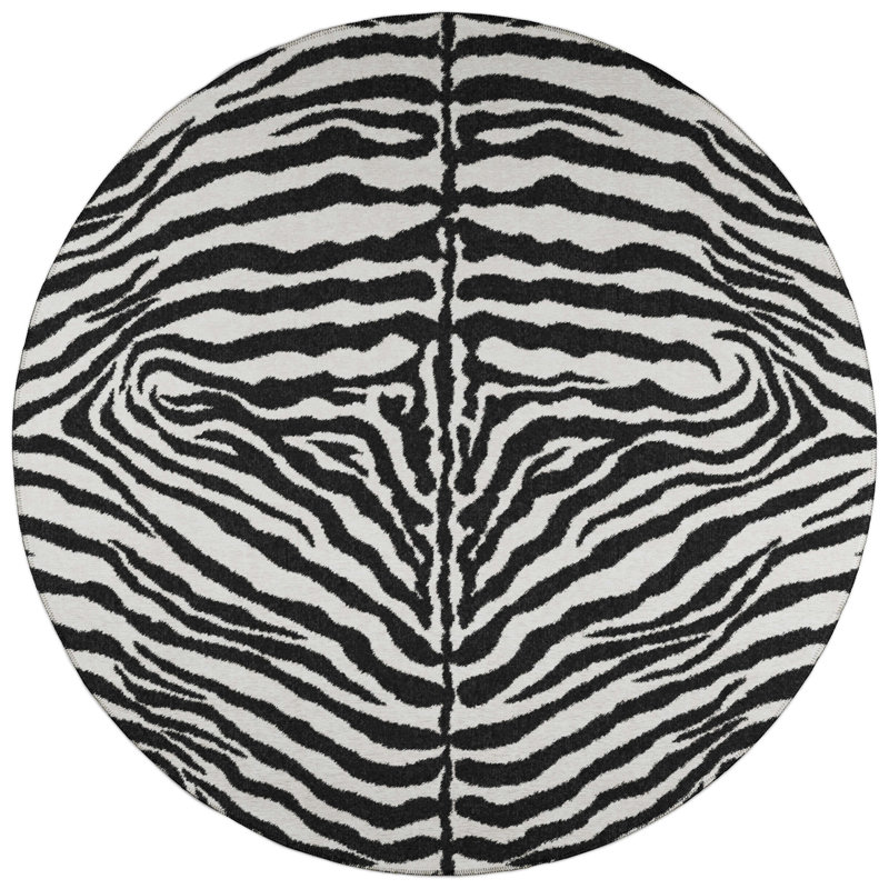 Reme Chenille Washable Animal Print Indoor / Outdoor Rug, Round 8'