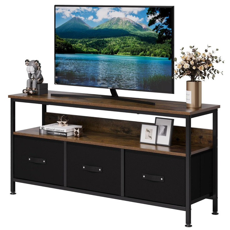 TV Stand for Bedroom with 3 Fabric Drawer,TV Cabinet for 55 Inch TV, Space-Saving TV Console Table with Storage, Entertainment Center with Open Shelf, for Living Room, Dorm