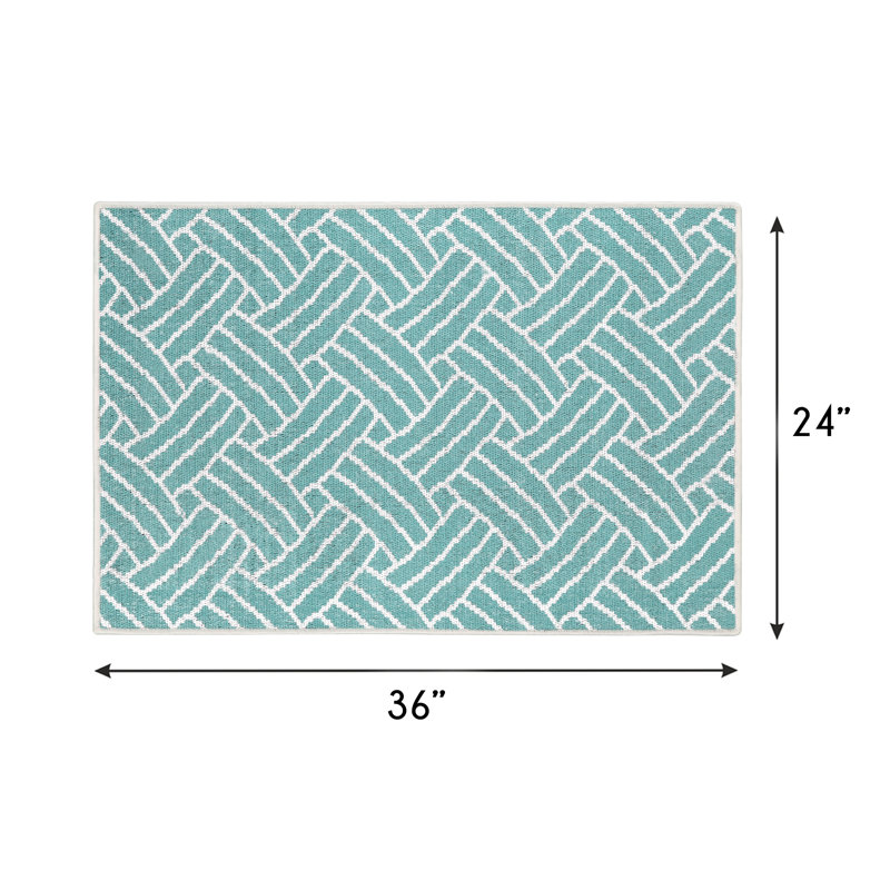 Lavesha Geometric Non-Skid Kitchen Mat, Teal