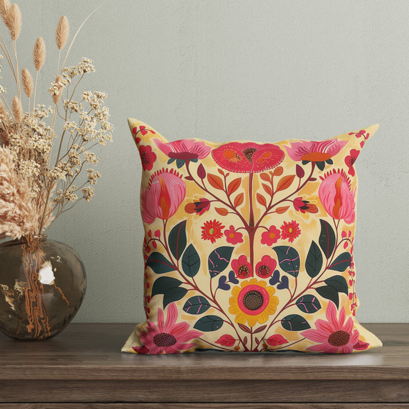 Housse de coussin réversible à motif floral Folk Maximalist, H 18 po x l 18 po