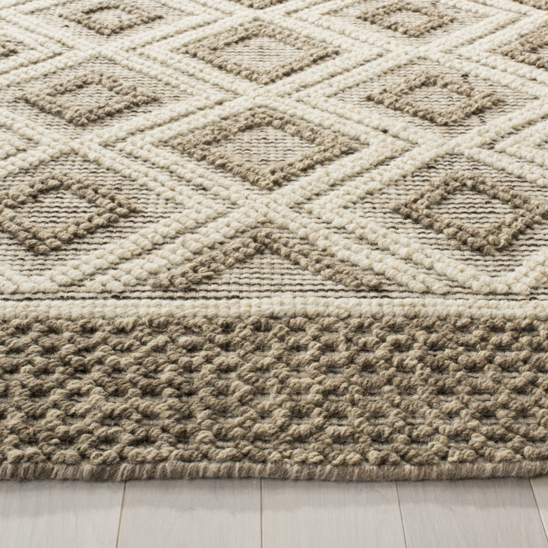 Kentshire Hand Woven Wool/Cotton Geometric Rug in Beige, Runner 2'3" x 10'