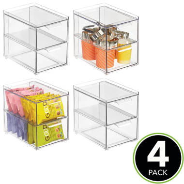 mDesign Plastic Stackable Bathroom Storage Organizer with Drawer, 4 Pack,  Clear