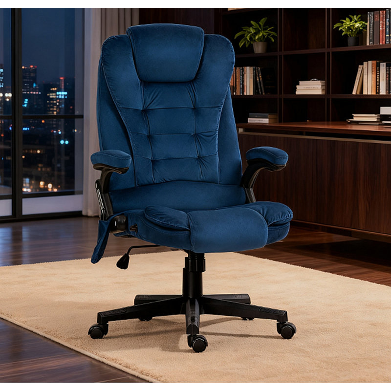 Velvet High Back Vibrating Massage Office Chair, Drak Blue