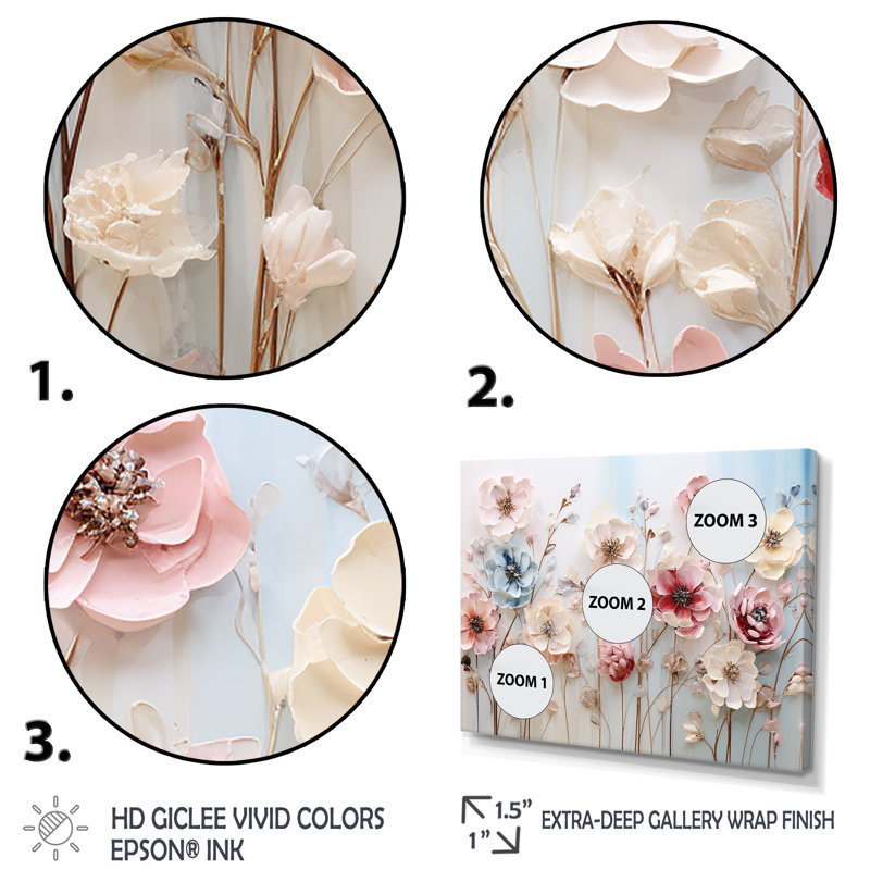 Art floral mural blanc et rose pour salon, Cadre d'angle fermé noir, H 34 po x l 44 po x P 1,5 po