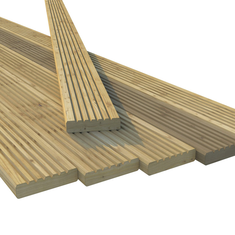 Powersheds 12 x 12ft Timber Pressure Treated Decking Kit - Handrails on Two Sides