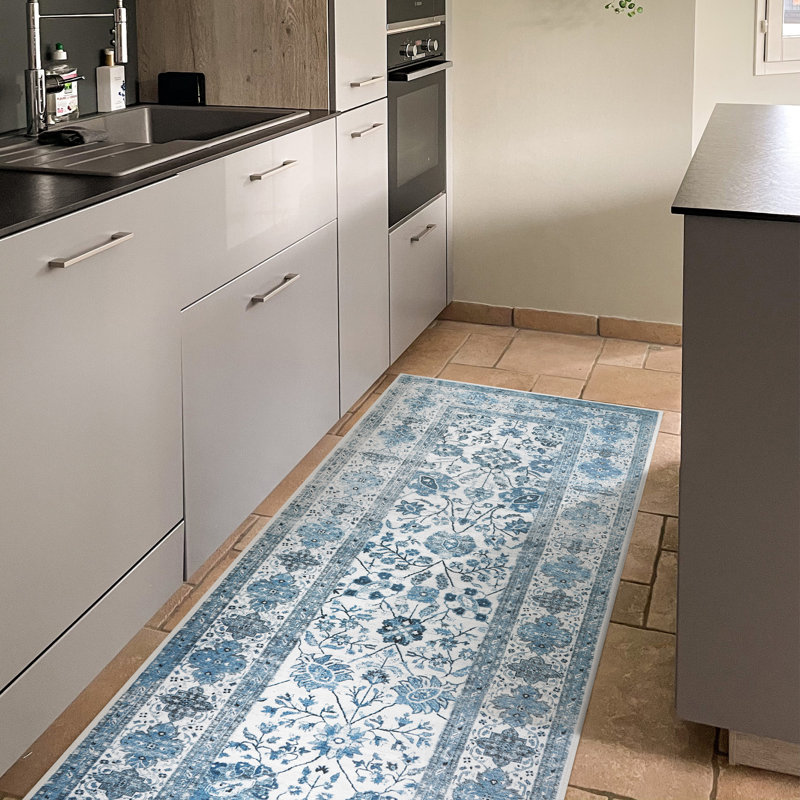 Tapis avec envers antidérapant Lerik Blue, Tapis de couloir 2 pi 5 po x 7 pi