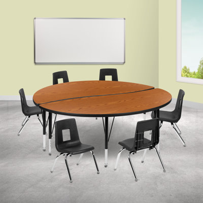 Goddard 47.5" Circle Wave Flexible Laminate Activity Table Set with 12" Student Stack Chairs