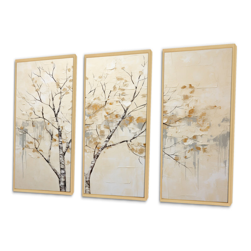 Arbres beiges Harmony I - ensemble d'art mural arbre, H 28 po x l 36 po x P 1 po, Cadre naturel flottant