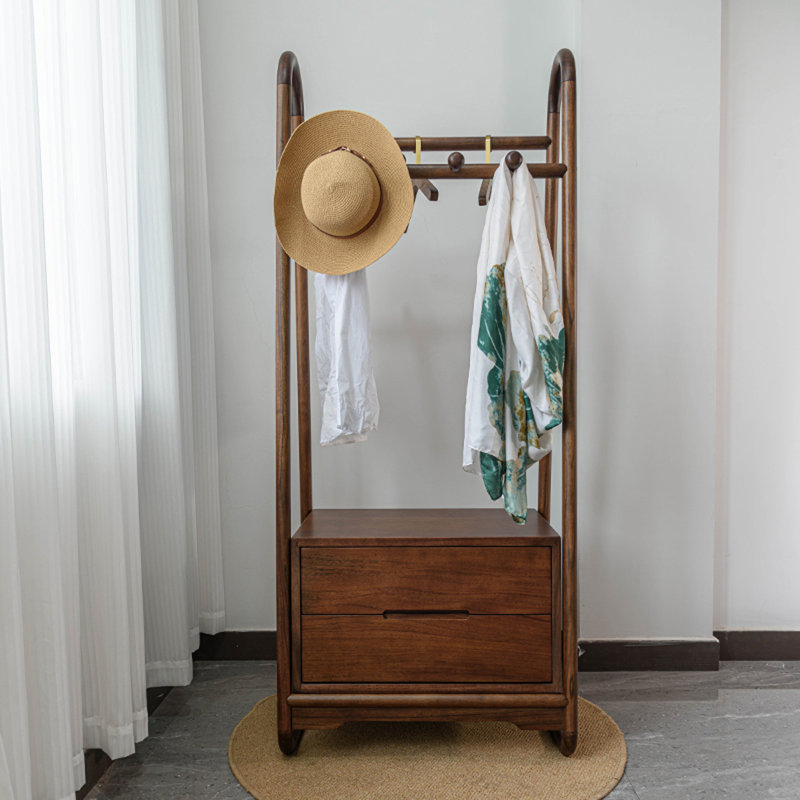 Solid Wood Coat Rack with Double Drawers