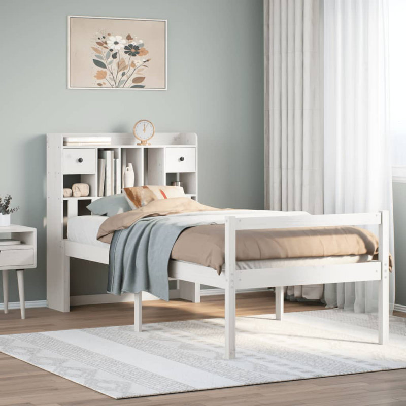 Solid Wood Bed, European Single (90 x 200 cm), White