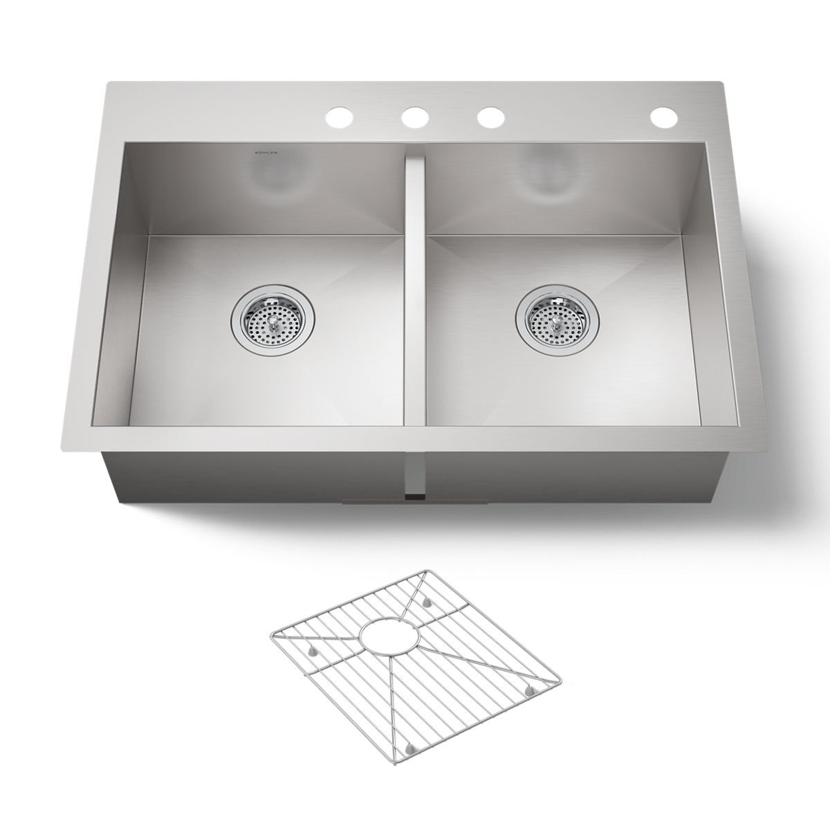 Vault Double Bowl Kitchen Sink, 4 Holes