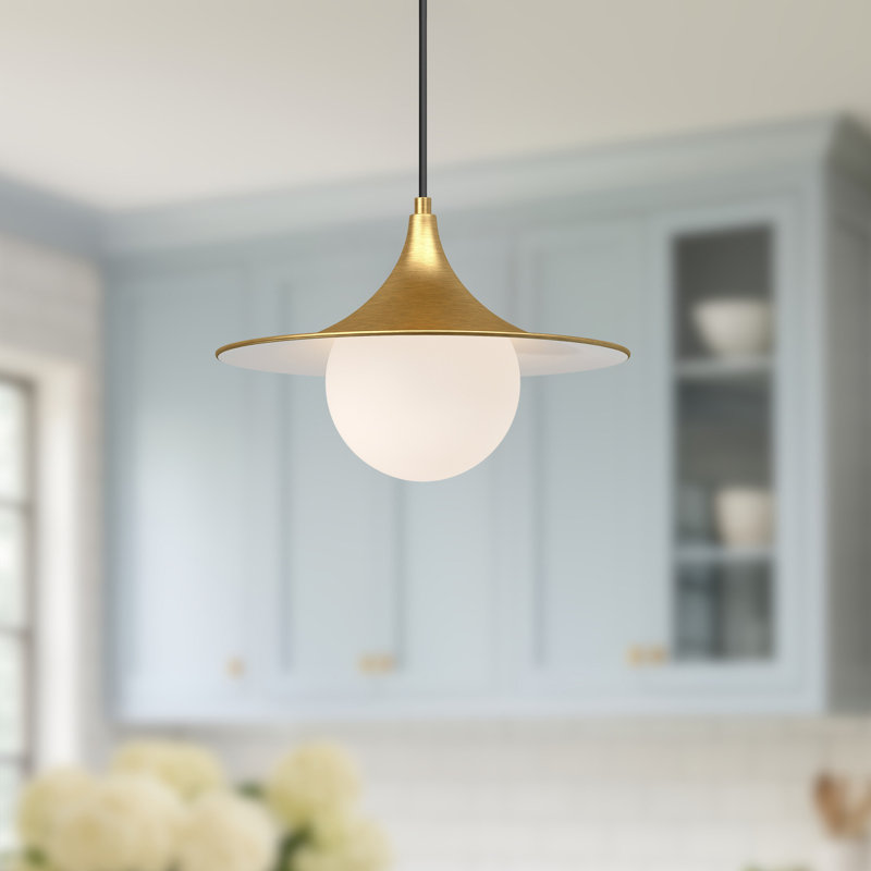 Luminaire suspendu conique à 1 lumière Hermit, Or brossé / verre opale mat, H 83,75 po x l 12,5 po x P 12,5 po