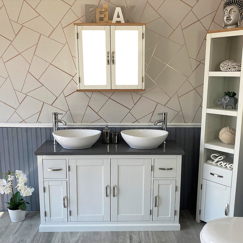 Bussard 1230mm Double Bathroom Vanity with Vessel Stone Basin, Grey Quartz