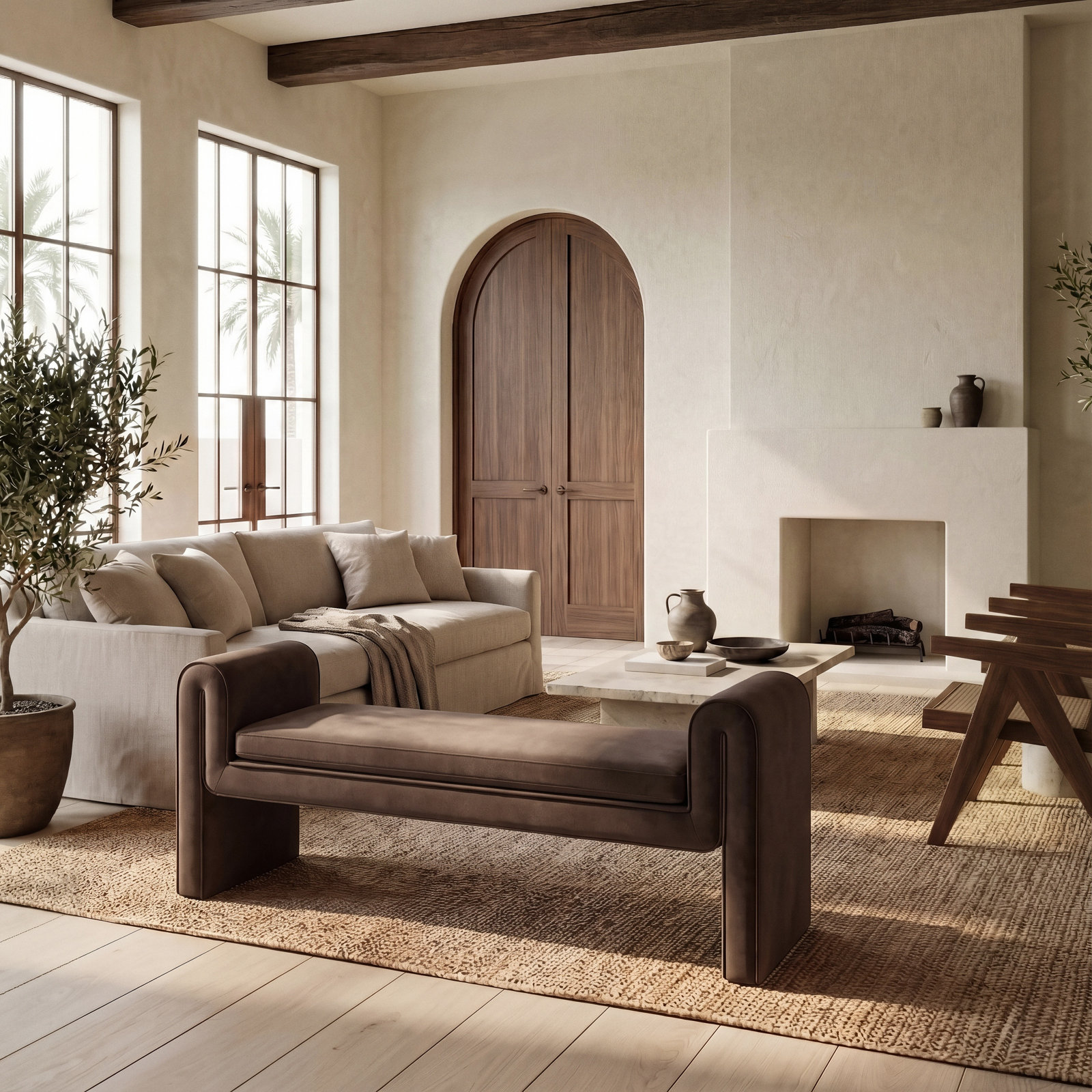 Deshai Velvet Bench, Rich Brown