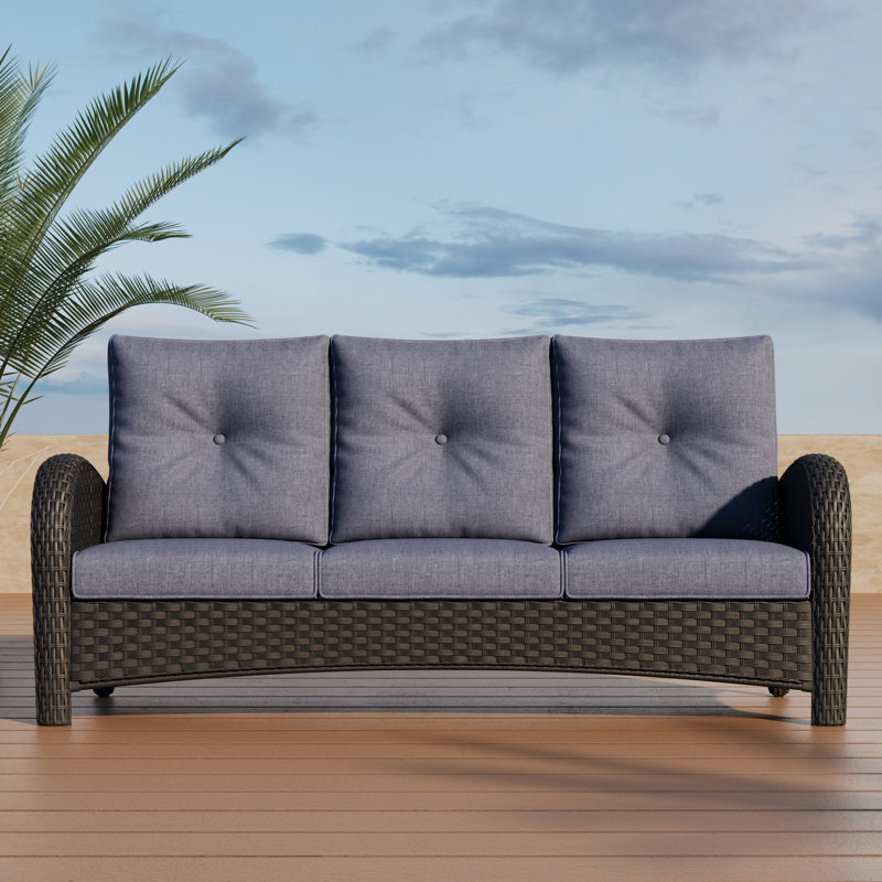 184.9cm Wide Metal Patio Sofa with Cushions, Navy, Black