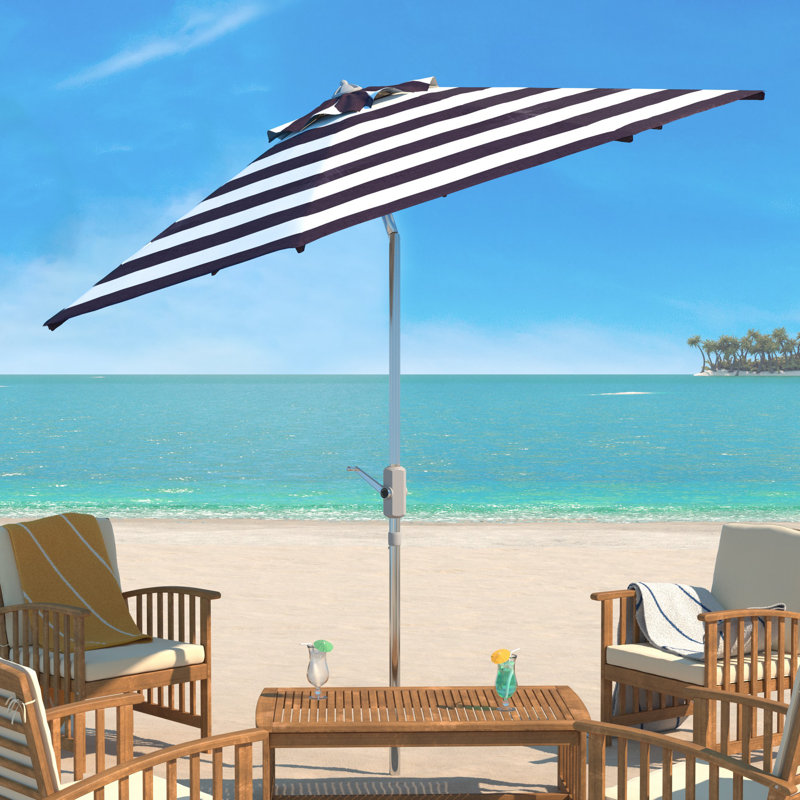 Parasol de marché, Bleu marine/blanc, Brun