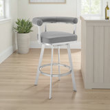 Walnes Modern Industrial Swivel Metal Counter Or Bar Height Barstool With Top Grain Leather Seat