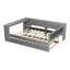 Lit plateforme tapissier avec tablettes de rangement, bureau, station de charge et lit gigogne-514697364