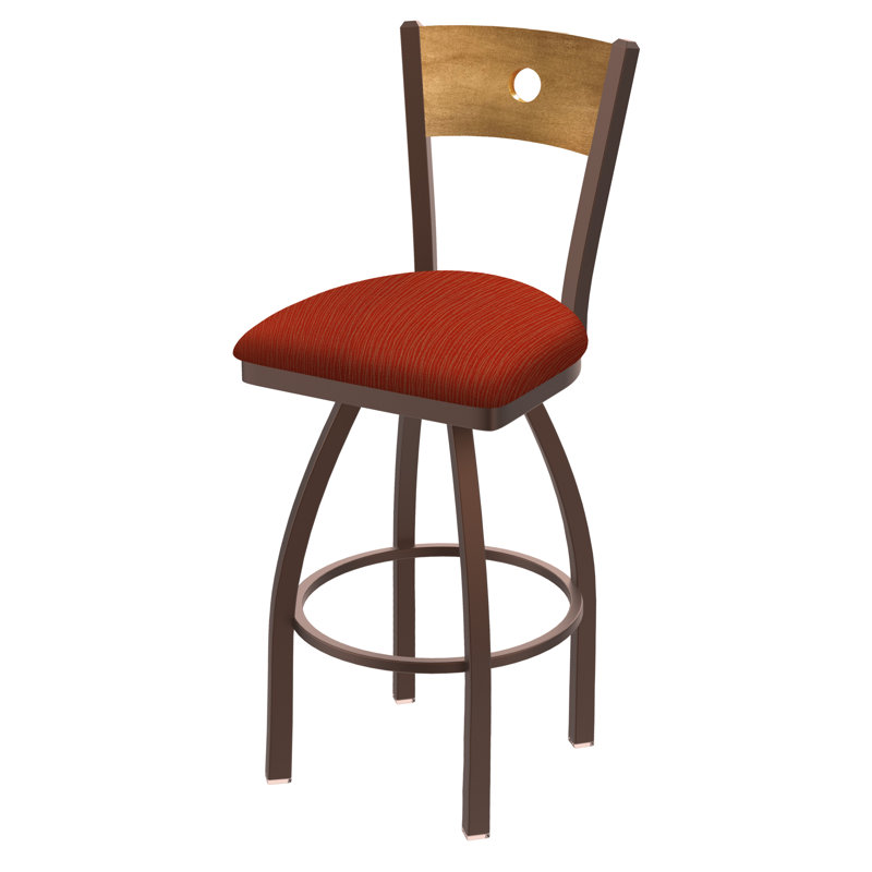 830 Voltaire Swivel Bar & Counter Stool, Medium Maple, Graph Poppy Fabric / Black Wrinkle Frame, Bar Stool (30" Seat Height)