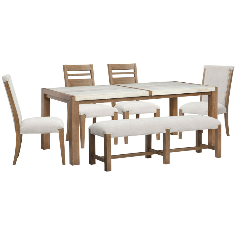 Rectangular Dining Table With 2 Side Chairs 2 Upholstered Side Chairs And Bench, 6Pcs:Table,Bench,4Chairs