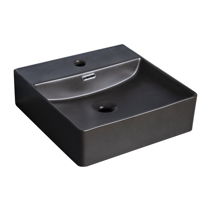 Lavabo de salle de bain carré en porcelaine vitreuse avec trop-plein