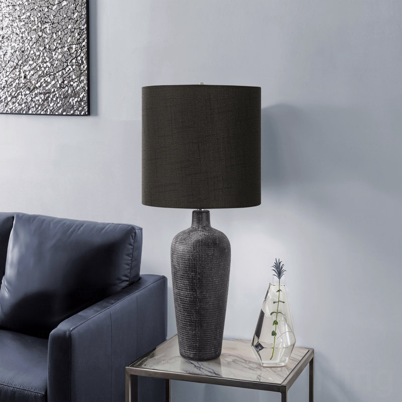 Lampe de table -, 24 po de hauteur, matériau en céramique noire, abat-jour noir