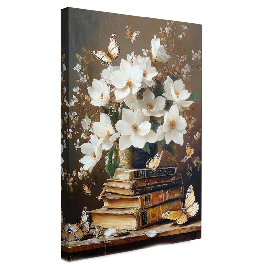 40*30,Floral Book Butterfly Vintage Picture Wall Decor Gift Retro Bible Print Poster Rustic Painting.