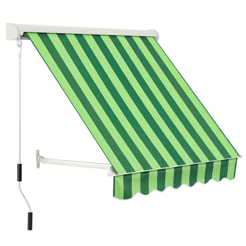 Store banne rétractable avec angle d'inclinaison réglable, cadre en aluminium, Grey & White, 44"W x 43.3"D