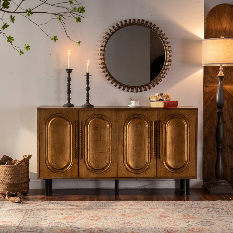 Buffet moderne à 4 portes pour la vie et la salle à manger, sans poignée, tablette réglable, fabrication en bois massif, utilisation dans la chambre à coucher à utilisation large, stable