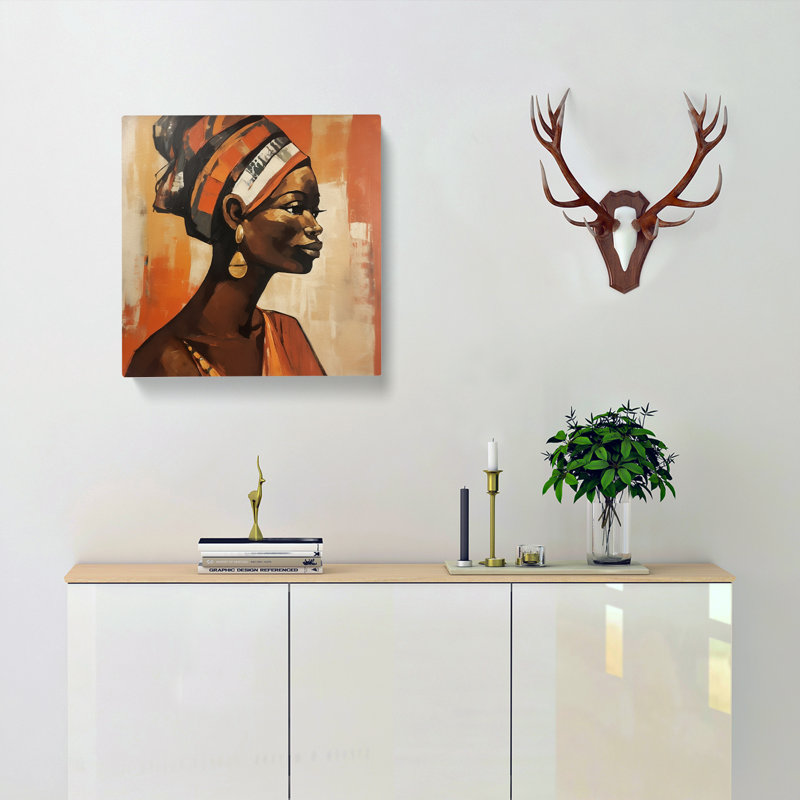 African Woman Mid-Century No.4 - Wrapped Canvas - Framed Print, 50cm H x 50cm W x 3cm D
