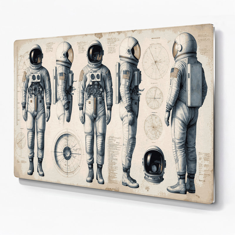 Dessins techniques, art mural en métal beige, H 12 po x l 18 po