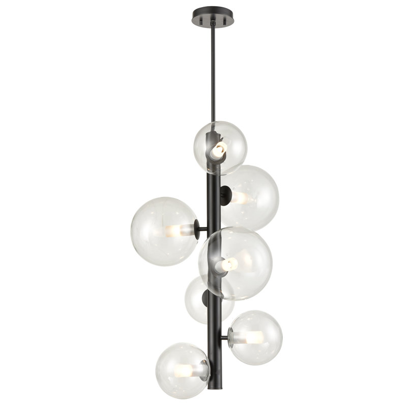 Luminaire suspendu sphère 7 lumières grappe Sumner, Transparent, Graphite