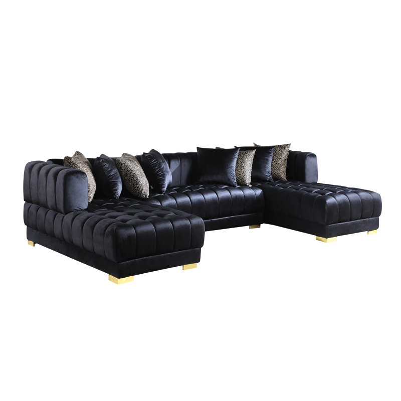 Canapé modulaire en velours noir Mayford, Velours noir, Doré