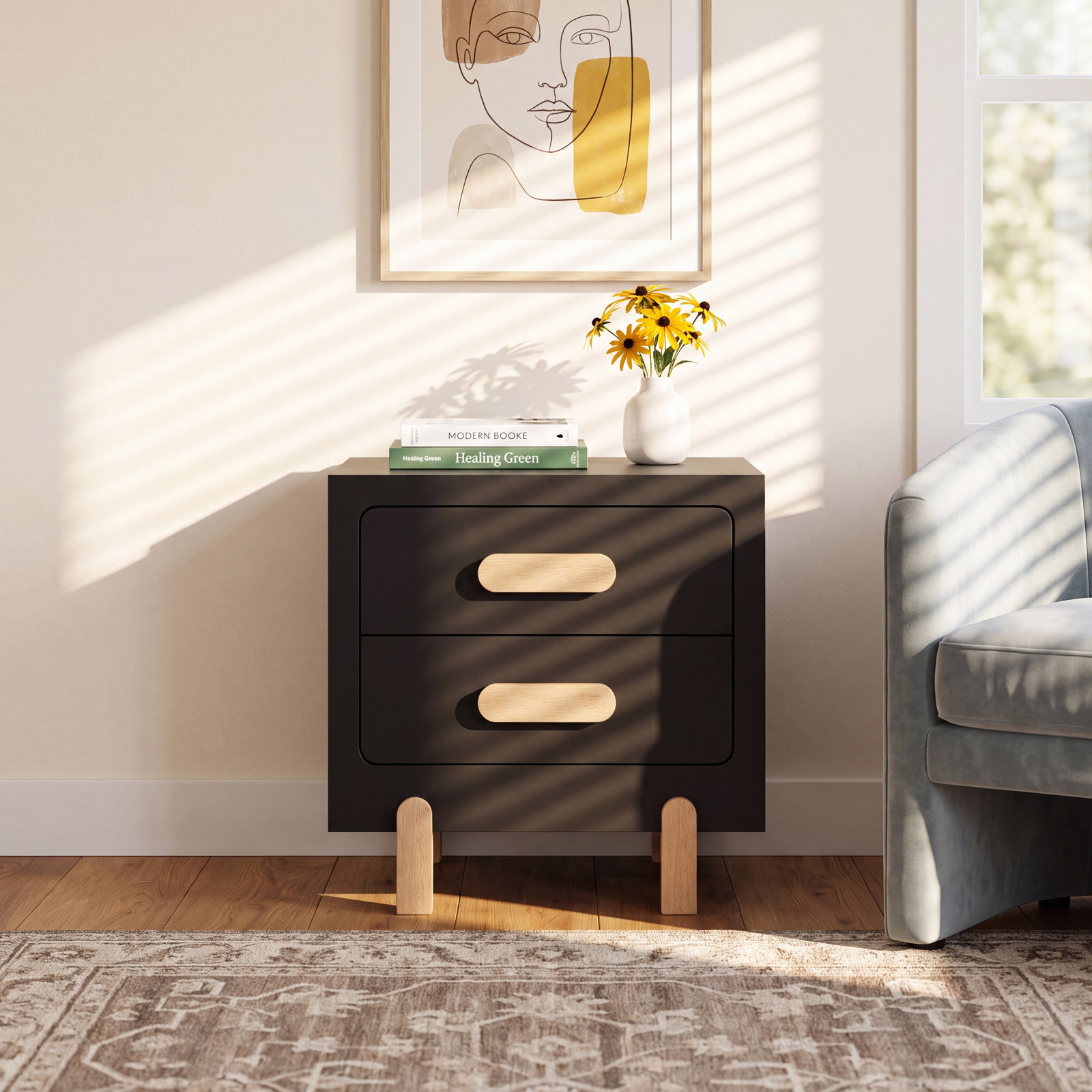 2-Drawer Nightstand, Black