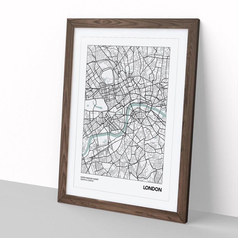 Map London UK - Framed Print, 90cm H x 65cm W x 2cm D, Walnut
