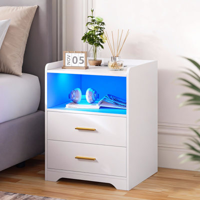 17.7"W 2-Drawers Modern Nightstand With 20-Color RGB Lighting and Motion Sensor
