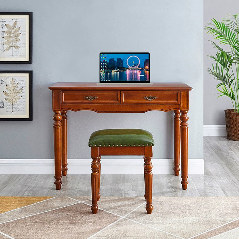 Bureau rectangulaire en bois massif brun noisette avec 2 tiroirs, H 29,53 po x l 39,37 po x P 17,72 po