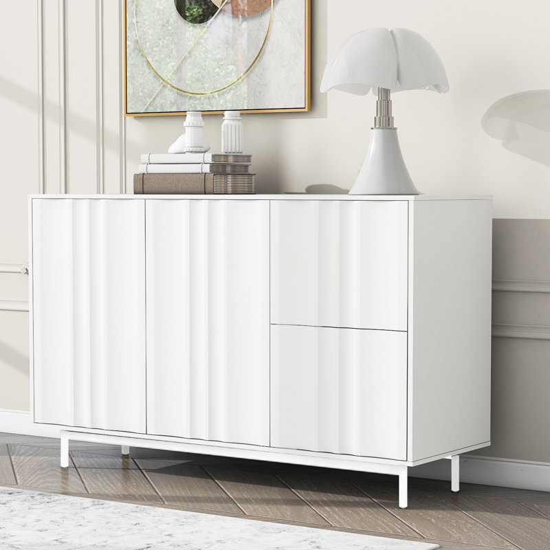 Armoire ondulée 2 tiroirs 2 portes - réglable, convient pour la vie, le bureau, le modèle de rangement blanc d'entrée, portes, tiroirs, utilisations diverses réglables