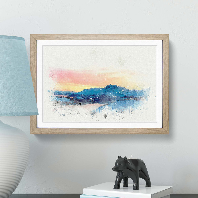 Mountains in Tromso Norway in Abstract - Framed Print, 62cm H x 87cm W x 2cm D, Oak Framed