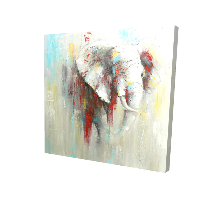 Toile abstraite éléphant - art africain rouge pour la décoration intérieure, H 24 po x l 24 po