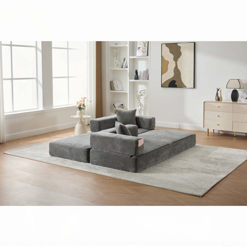 Canapé-lit pliant avec coussins Chenille, Gris